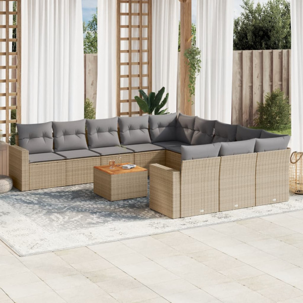 Juego de sofás jardín con cojines beige mezcla 12 pzas ratán PE D