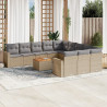 12 pcs conj. sofás jardim c/ almofadões vime PE bege misturado 1