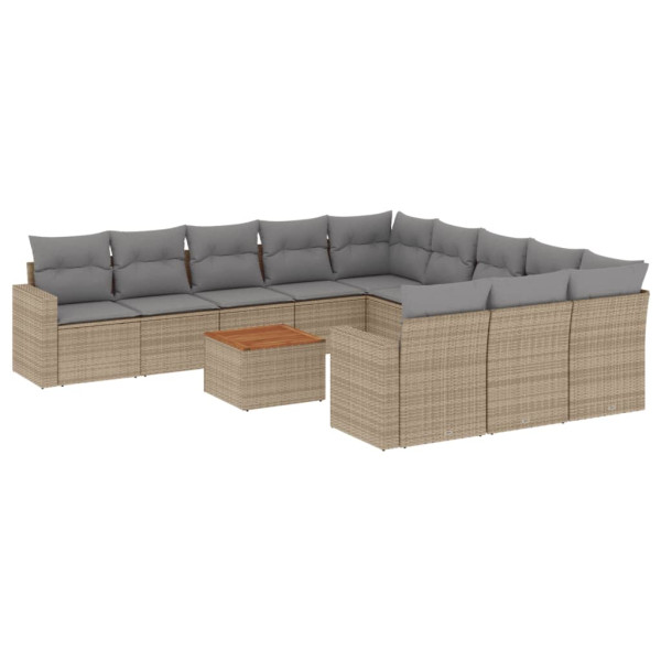 12 pcs conj. sofás jardim c/ almofadões vime PE bege misturado M 2