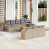 Juego de sofás jardín con cojines beige mezcla 11 pzas ratán PE 1