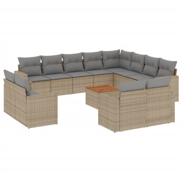Juego de sofás jardín con cojines beige mezcla 13 pzas ratán PE M 2