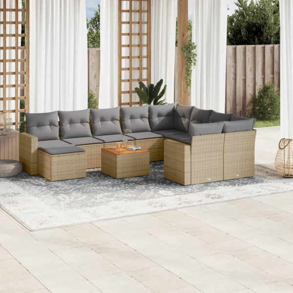 Juego de sofás jardín con cojines beige mezcla 11 pzas ratán PE D