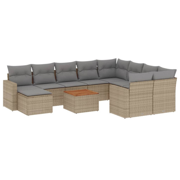 Juego de sofás jardín con cojines beige mezcla 11 pzas ratán PE M 2