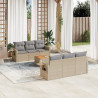 7 pcs conj. sofás jardim c/ almofadões vime PE bege misturado 1