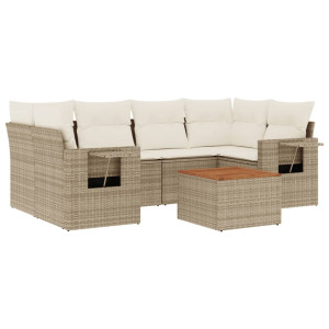 7 pcs conjunto de sofás p/ jardim com almofadões vime PE bege H