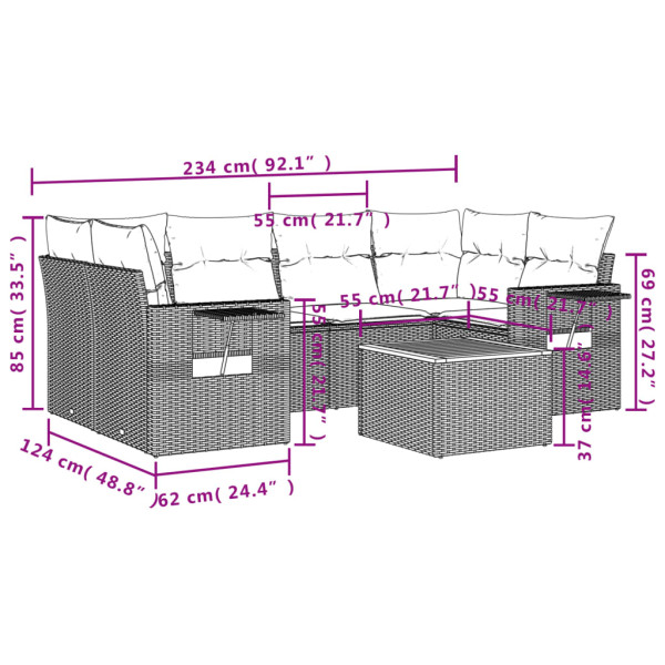 Set sofás de jardín 7 piezas y cojines ratán sintético beige M 3
