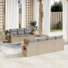 Juego de sofás jardín con cojines beige mezcla 8 pzas ratán PE 1