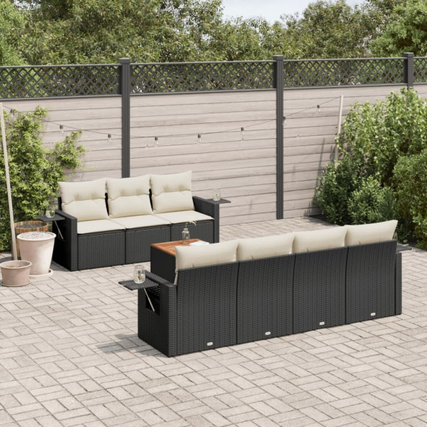 8 pcs conjunto sofás de jardim com almofadões vime PE preto D