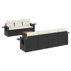 8 pcs conjunto sofás de jardim com almofadões vime PE preto H