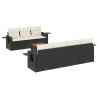 8 pcs conjunto sofás de jardim com almofadões vime PE preto 2