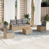 6 pcs conj. sofás jardim c/ almofadões vime PE bege misturado 1