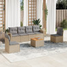 7 pcs conj. sofás jardim c/ almofadões vime PE bege misturado 1