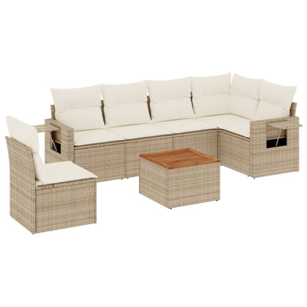 7 pcs conjunto de sofás p/ jardim com almofadões vime PE bege M 2