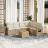 Set sofás de jardín 7 piezas y cojines ratán sintético beige 1