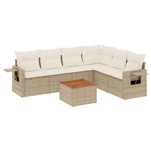 7 pcs conjunto de sofás p/ jardim com almofadões vime PE bege H