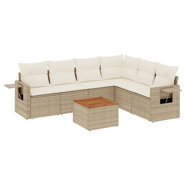 Set sofás de jardín 7 piezas y cojines ratán sintético beige M 2