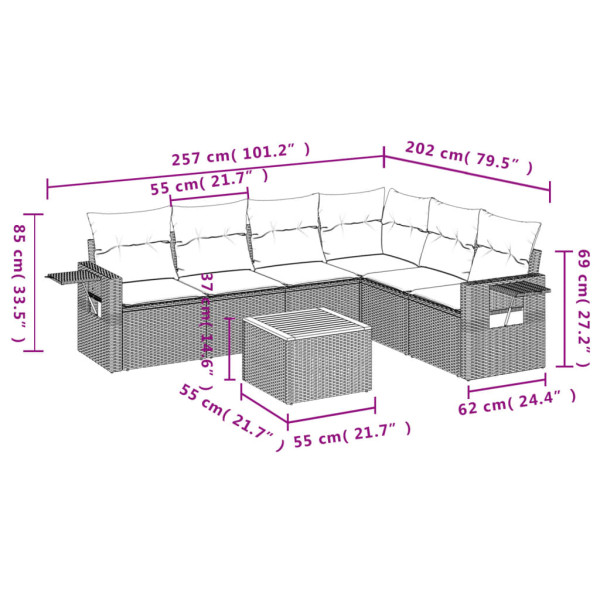 Set sofás de jardín 7 piezas y cojines ratán sintético beige M 3