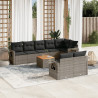 9 pcs conjunto sofás p/ jardim com almofadões vime PE cinzento 1