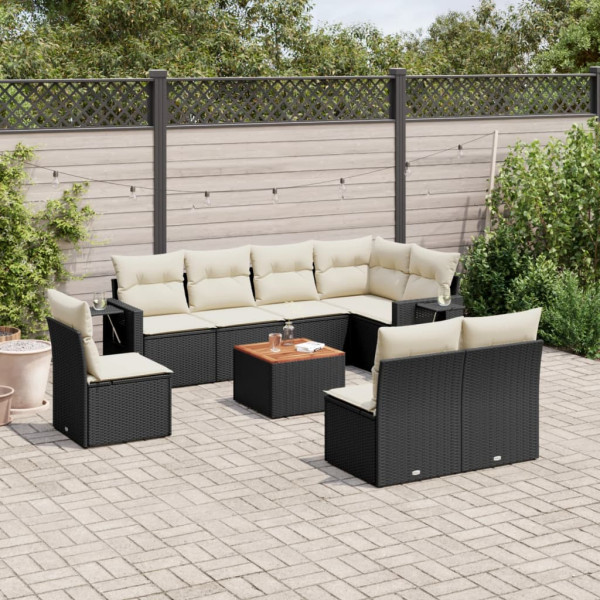 Set de sofás de jardín 8 piezas y cojines ratán sintético negro D