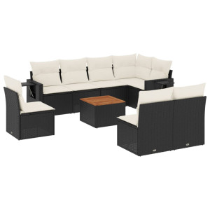 9 pcs conjunto de sofás p/ jardim c/ almofadões vime PE preto H