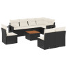 9 pcs conjunto de sofás p/ jardim c/ almofadões vime PE preto 2