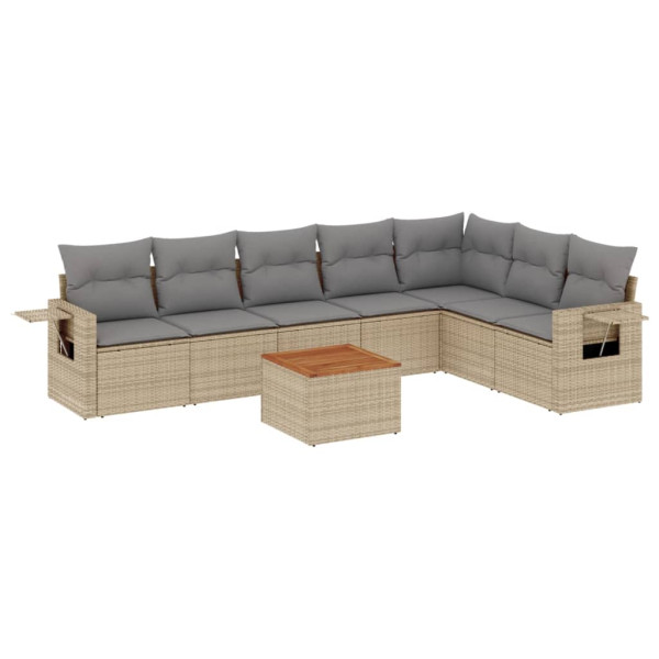 8 pcs conj. sofás jardim c/ almofadões vime PE bege misturado M 2