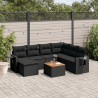 8 pcs conjunto sofás de jardim com almofadões vime PE preto 1