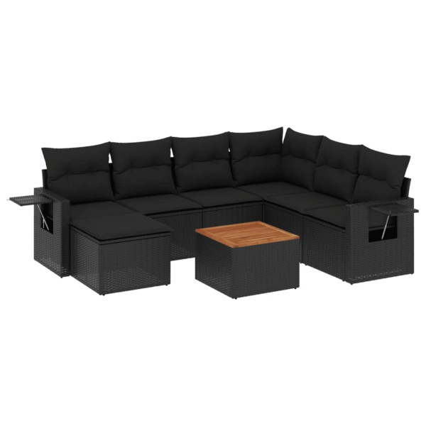 Set de sofás de jardín 8 piezas y cojines ratán sintético negro M 2