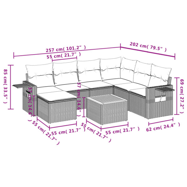 Set de sofás de jardín 8 piezas y cojines ratán sintético negro M 3