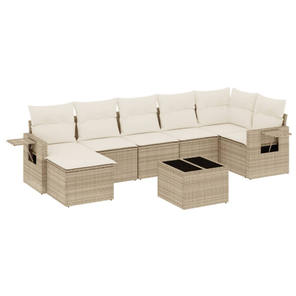 8 pcs conjunto de sofás p/ jardim com almofadões vime PE bege M 2