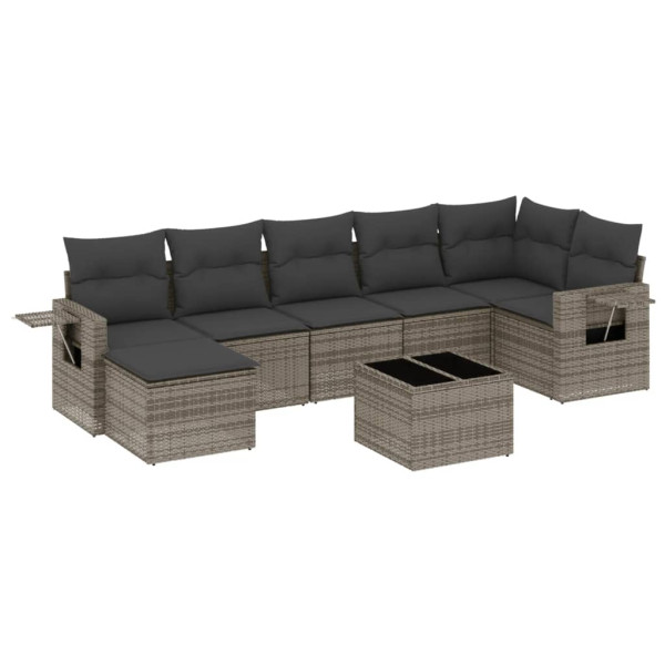 Set de sofás de jardín 8 pzas y cojines ratán sintético gris M 2