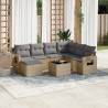 8 pcs conjunto de sofás p/ jardim com almofadões vime PE bege 1