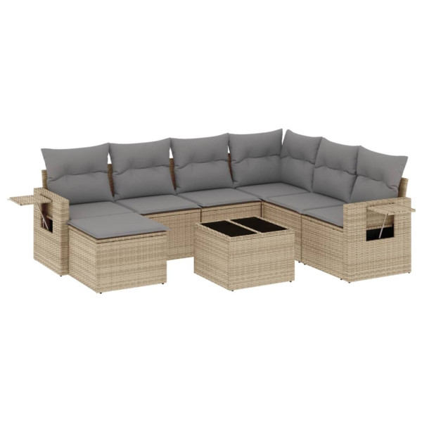 8 pcs conjunto de sofás p/ jardim com almofadões vime PE bege M 2
