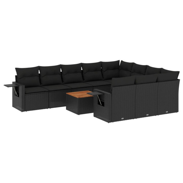 Set de sofás de jardín 11 pzas y cojines ratán sintético negro M 2