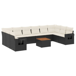 11 pcs conjunto sofás de jardim c/ almofadões vime PE preto H