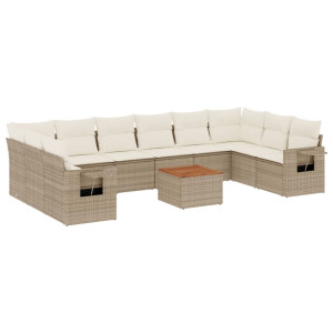 11 pcs conjunto sofás de jardim c/ almofadões vime PE bege H