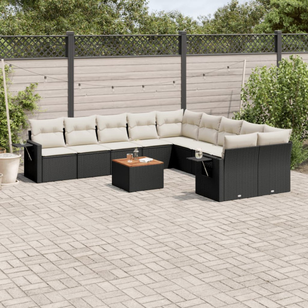 11 pcs conjunto sofás de jardim c/ almofadões vime PE preto D