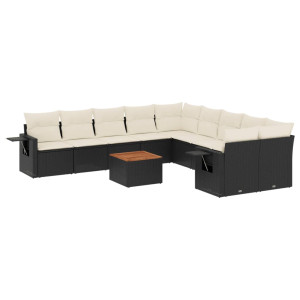 11 pcs conjunto sofás de jardim c/ almofadões vime PE preto H