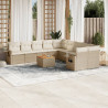 11 pcs conjunto sofás de jardim c/ almofadões vime PE bege 1