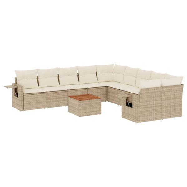 11 pcs conjunto sofás de jardim c/ almofadões vime PE bege M 2