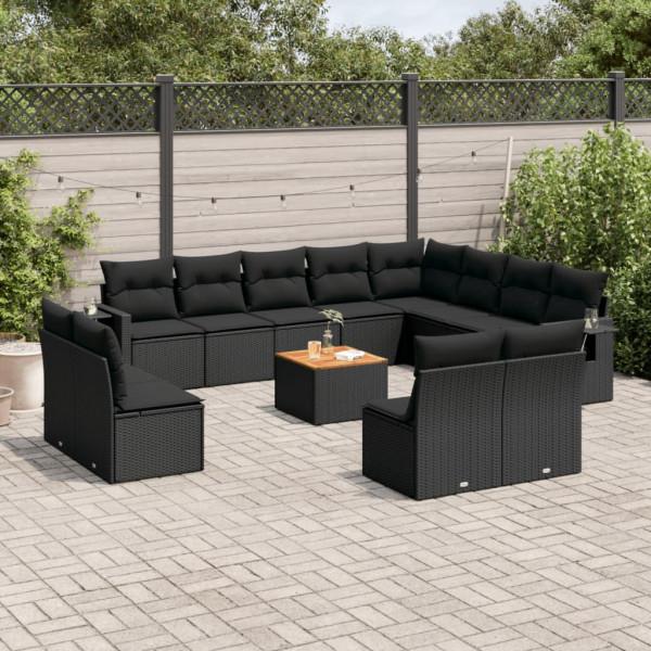 13 pcs conjunto de sofás de jardim com almofadões vime PE preto D