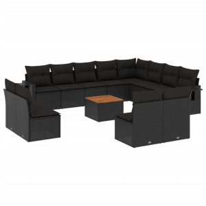 13 pcs conjunto de sofás de jardim com almofadões vime PE preto H