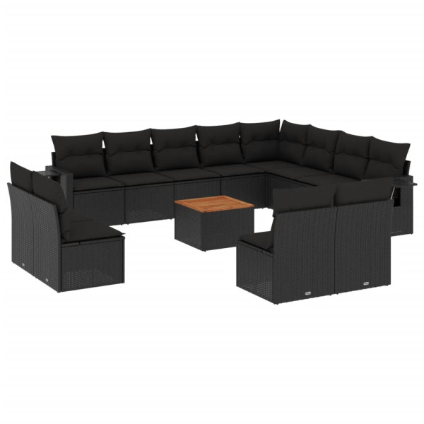 13 pcs conjunto de sofás de jardim com almofadões vime PE preto M 2