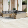 Juego de sofás jardín con cojines beige mezcla 12 pzas ratán PE 1