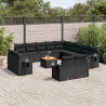 Set sofás de jardín 14 pzas con cojines ratán sintético negro 1