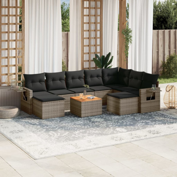 Set de sofás de jardín 10 pzas con cojines ratán sintético gris D
