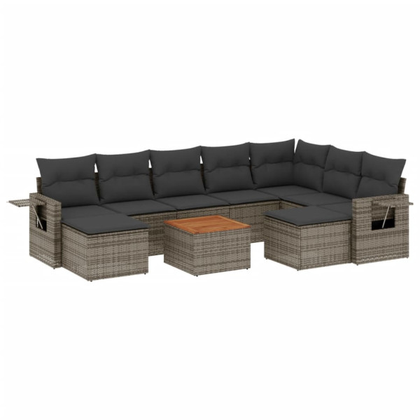 10 pcs conjunto sofás de jardim c/ almofadões vime PE cinzento M 2