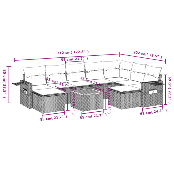 Set de sofás de jardín 10 pzas con cojines ratán sintético gris M 3