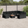 11 pcs conjunto sofás de jardim c/ almofadões vime PE preto 1
