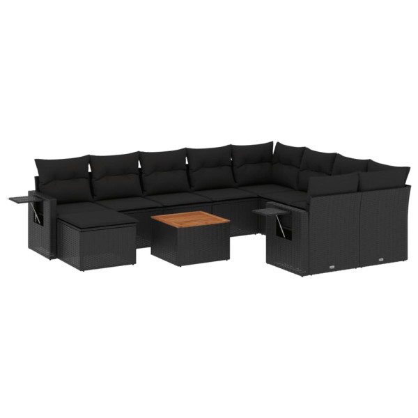 11 pcs conjunto sofás de jardim c/ almofadões vime PE preto M 2